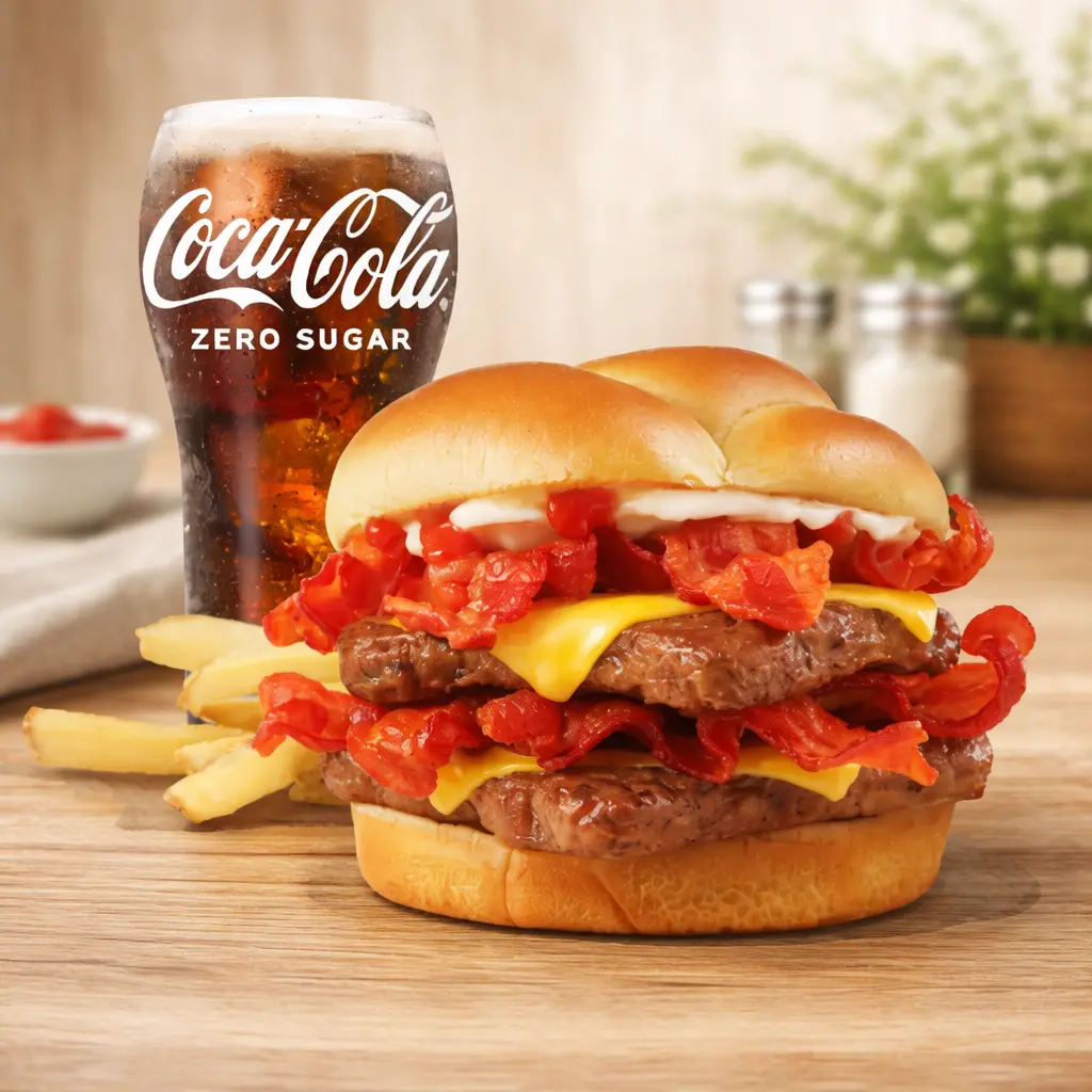 Wendy's Menu with Prices, Calories & Nutrition 2026 15 A Wendy’s Baconator combo served with hot fries and a cold drink.